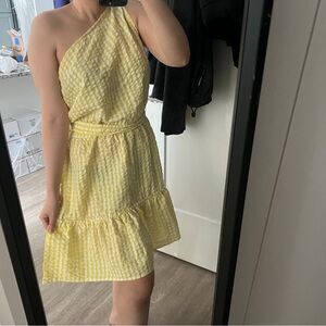 chloe + Rene plaid one shoulder dress